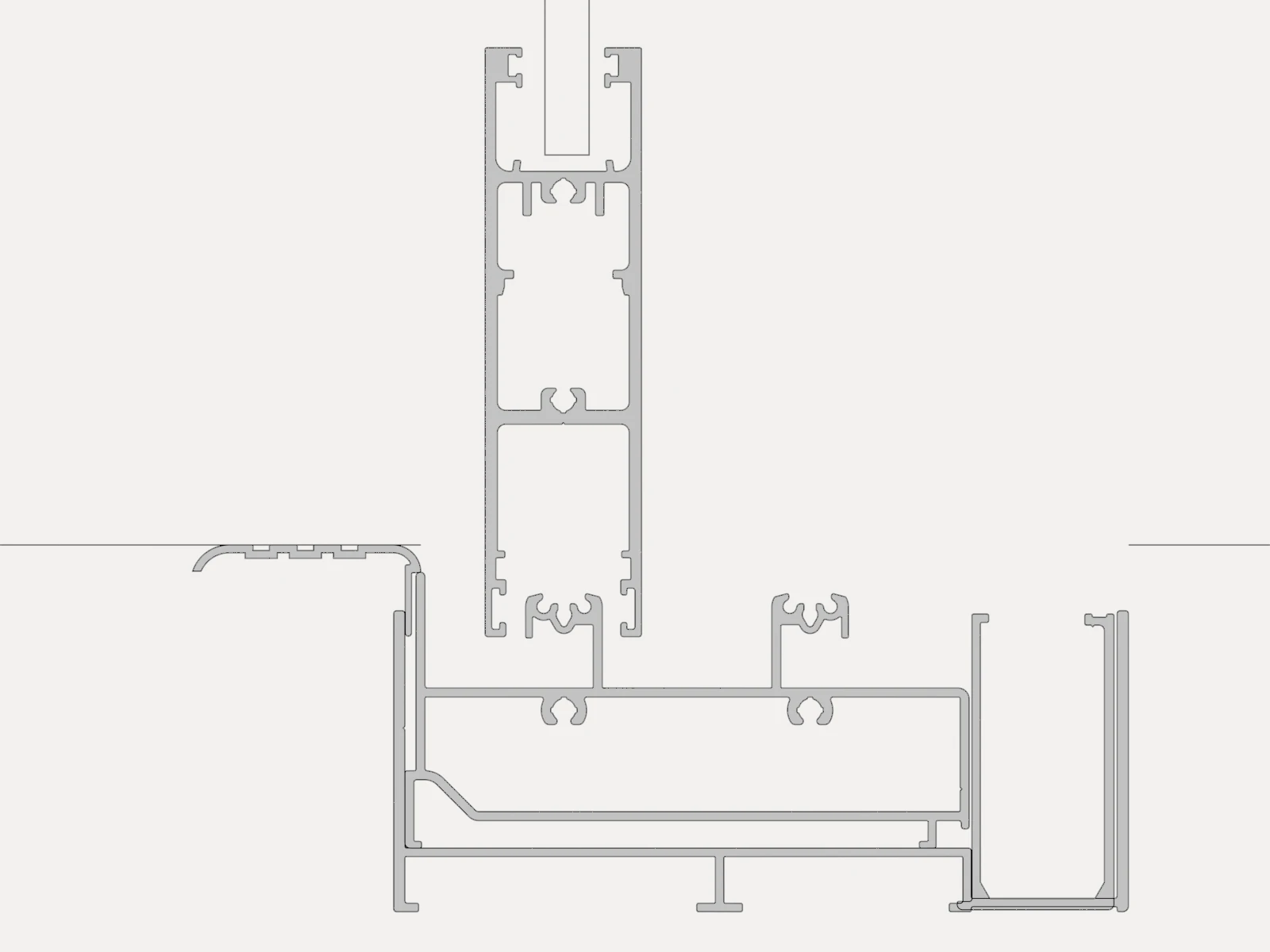 Perfil embutido, desenho técnico: corte